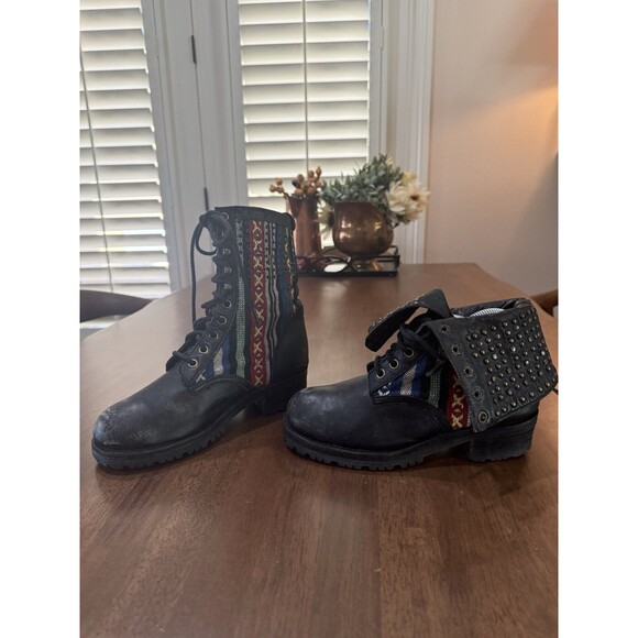 JEFFREY CAMPBELL Distressed Leather Combat Boots Aztec Foldover 2-Way Size 7 - Picture 5 of 15